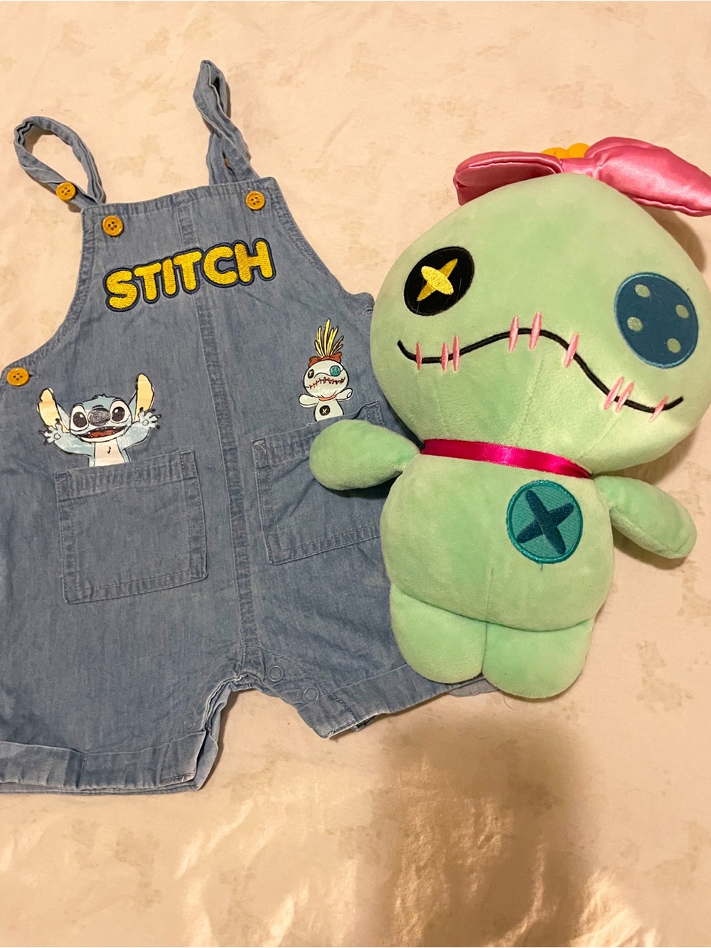 Overalls and Doll set Stitch Denim Baby Overalls Romper - Blue with Yellow Patch